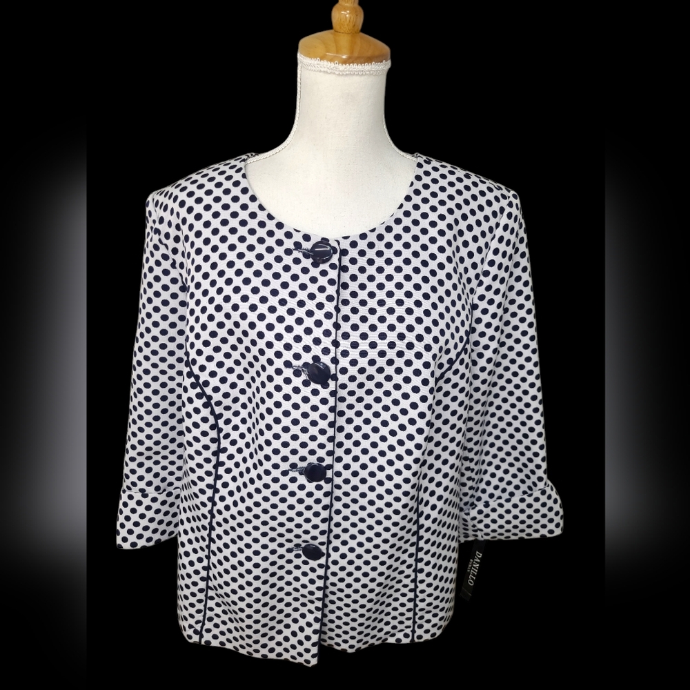 DANILLO BLAZER WOMENS SIZE 16W BLUE WHITE POLKA-DOT - Picture 2 of 11
